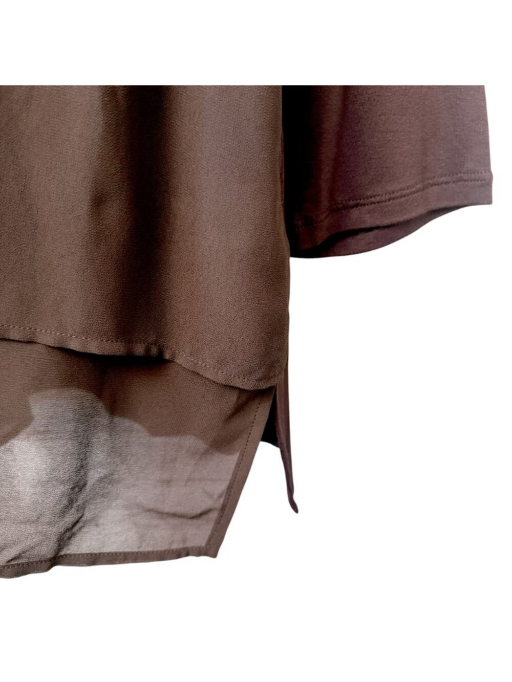 MICHAEL KORS Tunic Top Plus Size 1X Brown Stretch Knit Chiffon Blouse NWT - Picture 10 of 13
